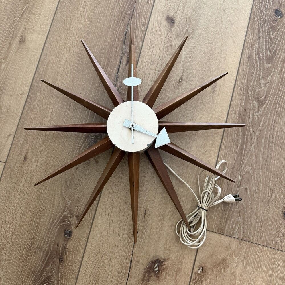 Original 1950s George Nelson Howard Miller Sunburst Wall Clock Working Order!